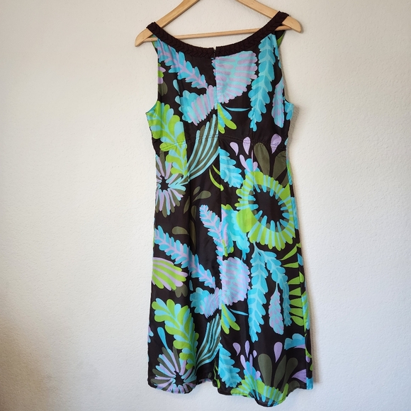 Tory Burch Short Silk Sleeveless Dress Brown/Blue/Green Pleats Size 10 - Picture 3 of 8